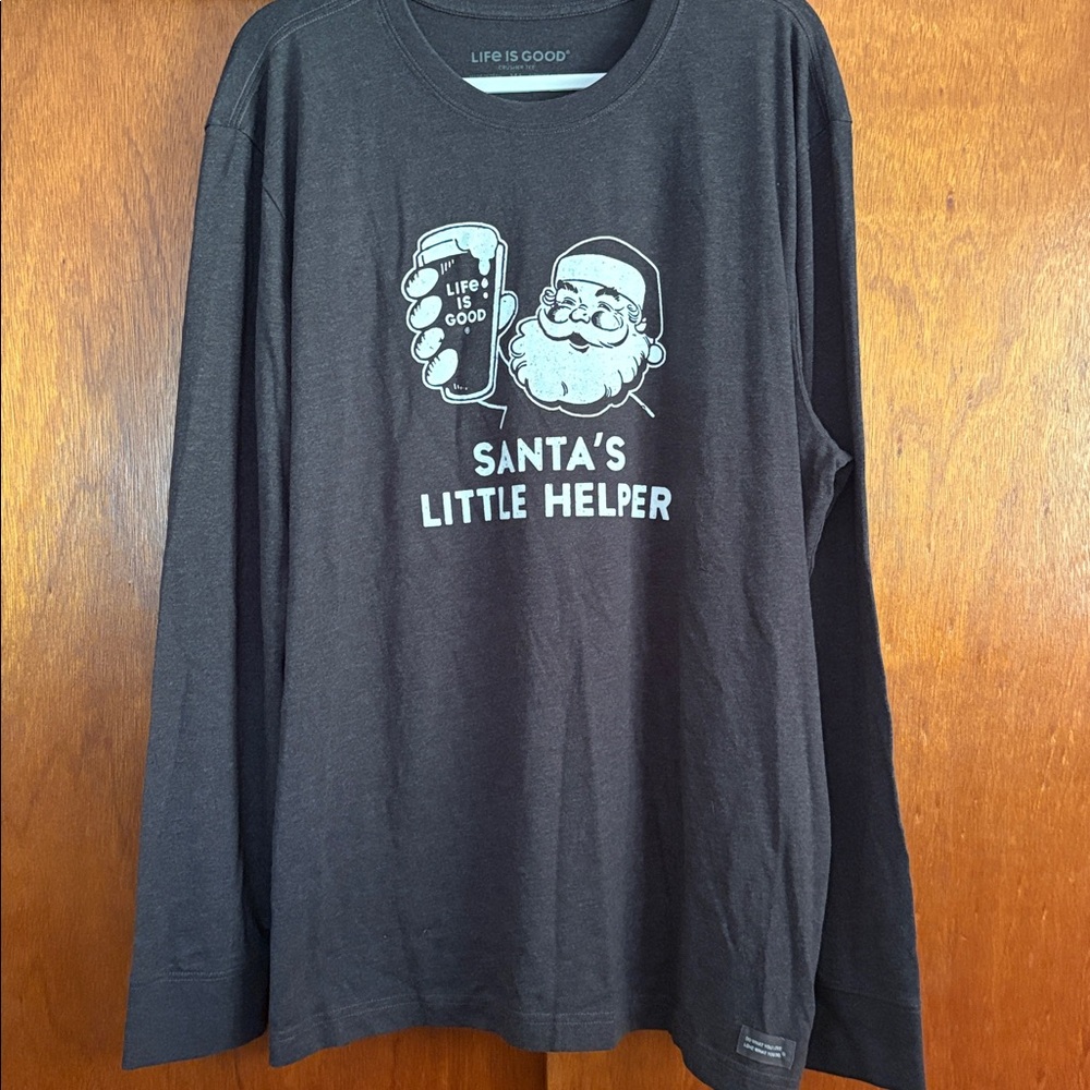 NWT Life Is Good Black Santa's Little Helper Tee